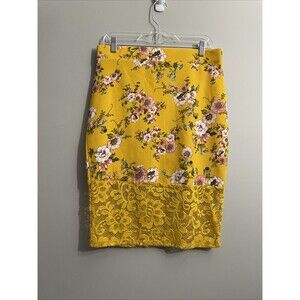 UETRA Teeze Women's Boho Yellow Floral Skirt Large Lace Hem Cottagecore